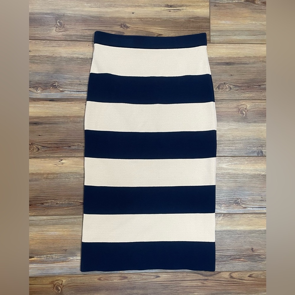 J. Crew Navy and Cream Striped Midi Skirt